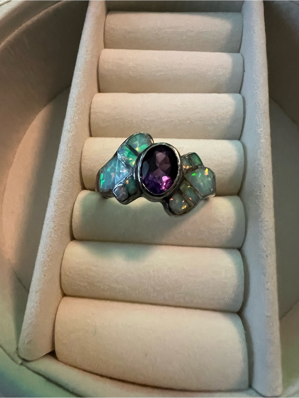 Native Vintage Amethyst and Fire Opal Sterling Silver Statement Ring